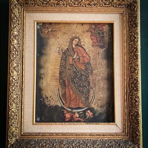 Virgin Mary 17th Century Cusco, Mixed - Media painting, framed